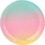 Тарелки (7''/18 см) Нежная радуга, Разноцветный, с блестками, 6 шт.