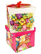 Коробка складная,с бантом Праздничные подарки, 10*10*10 см, 1 шт.