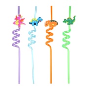 Трубочки для коктейлей (пластик), Веселые динозавры, Разноцветный, 4 шт. 