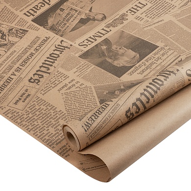 Упаковочная бумага, Крафт 50гр (0,6*10 м) Газета, Черный, 1 шт.