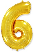 Шар (32''/81 см) Цифра, 6, Золото, 1 шт.
