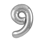 Шар (40''/102 см) Цифра, 9, Серебро, 1 шт. в уп.