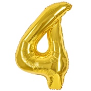 Шар (40''/102 см) Цифра, 4, Золото, 1 шт. в уп.