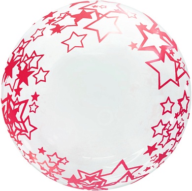 Шар (18''/46 см) Сфера 3D, Deco Bubble, Красные звезды, Прозрачный, Кристалл, 1 шт. в упак.