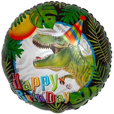 Шар (18''/46 см) Круг, С Днем Рождения! (динозавр), 1 шт.