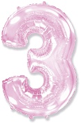 Шар (40''/102 см) Цифра, 3, Розовый, 1 шт.