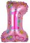Шар с клапаном (16''/41 см) Мини-цифра, 1-ый День Рождения Девочки, Розовый, 1 шт.
