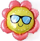 Шар (34''/86 см) Фигура, Цветок в солнечных очках, Розовый, 1 шт.