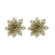 Цветок Пуансеттия, на клипсе, Золото, 14 см, с блестками, 2 шт.