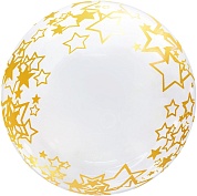 Шар (18''/46 см) Сфера 3D, Deco Bubble, Золотые звезды, Прозрачный, 1 шт.