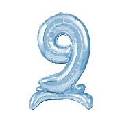 Шар (32''/81 см) Цифра, 9 на подставке, Голубой, 1 шт. в уп.