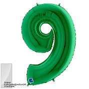 Шар (40''/102 см) Цифра, 9, Зеленый, 1 шт. в уп. 