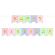 Гирлянда Флажки, Happy Birthday, Пастельный микс, Металлик, 500 см, 16*12 см, 1 упак.