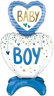 Шар 3D (33''/84 см) Фигура на подставке, Сердца для мальчика, Голубой, 1 шт. в уп. 