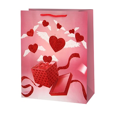 Пакет подарочный, Воздушные шары-сердечки, Дизайн №4, с блестками, 23*18*8,5 см, 1 шт.