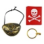 Карнавальный набор, Пират (бандана, повязка на глаз, серьга), Красный/Золото, 1 шт. 