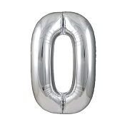 Шар (40''/102 см) Цифра, 0, Серебро, 1 шт. в уп.