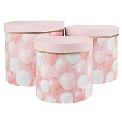 Набор коробок Цилиндр, Воздушные шары, Дизайн № 1, Розовый, 20,5*20 см, 3 шт. 