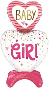 Шар 3D (43''/109 см) Фигура на подставке, Сердца для девочки, Розовый, 1 шт. в уп. 