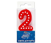 Свеча Цифра, 2 Белые точки, Красный, 4,3 см, 1 шт.